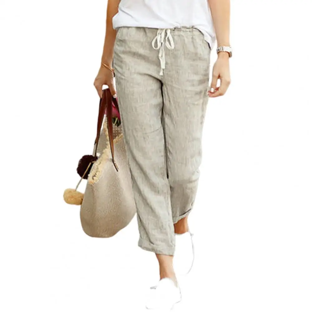 

2024 Women Pants Elastic Waist Drawstring Long Trousers with Pockets Office Trousers Streetwear