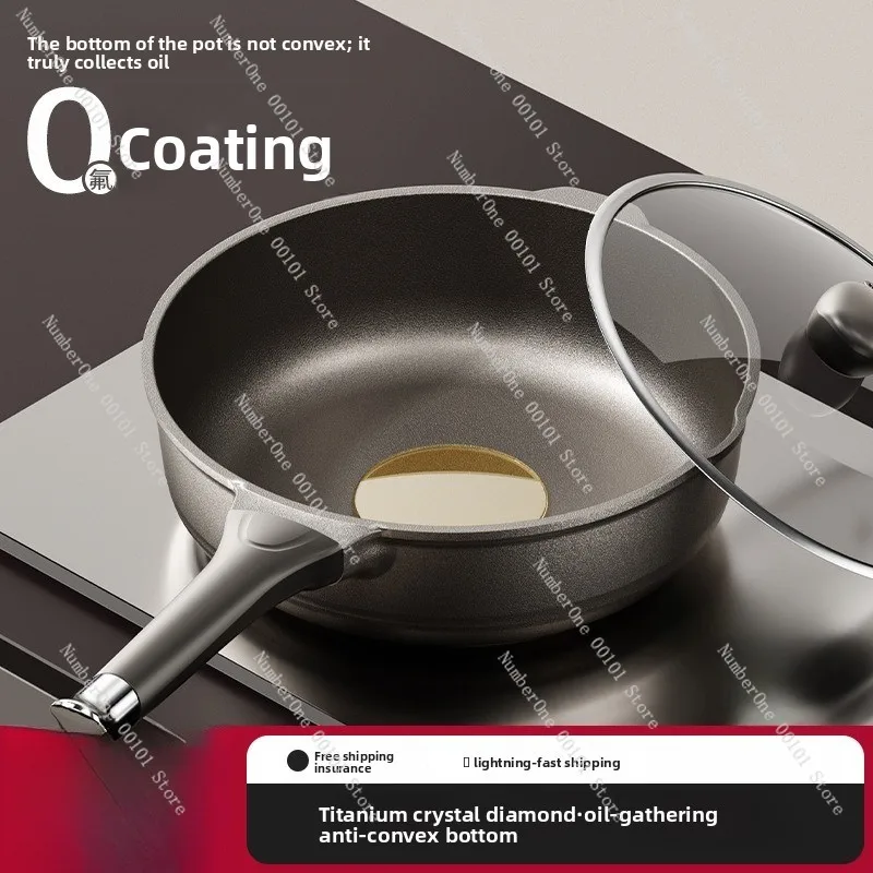 Deep Titanium Non Stick Pan Household Multi Purpose Wok Steak Egg Frying Pan For Gas & Induction Cooktop