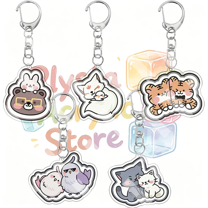 Creative Light and Night Transform Animals Acrylic Keychain Anime Cartoon Double Side Printed Backpack Pendant Birthday Gifts