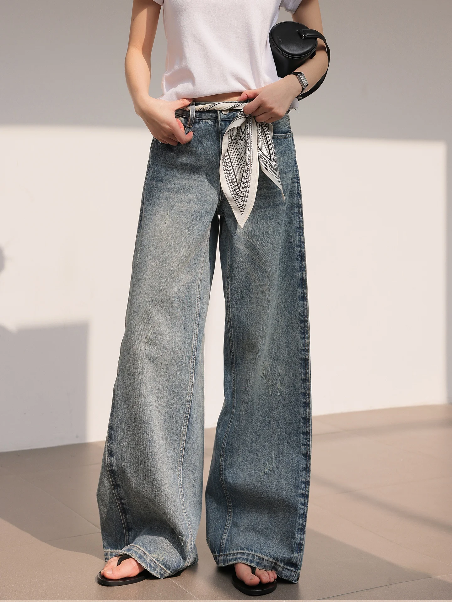 

Винтажные джинсы JWUNIQUE с высокой талией и широкими штанинами, универсальные свободные джинсовые брюки для женщин, осенне-зимняя повседневная мода