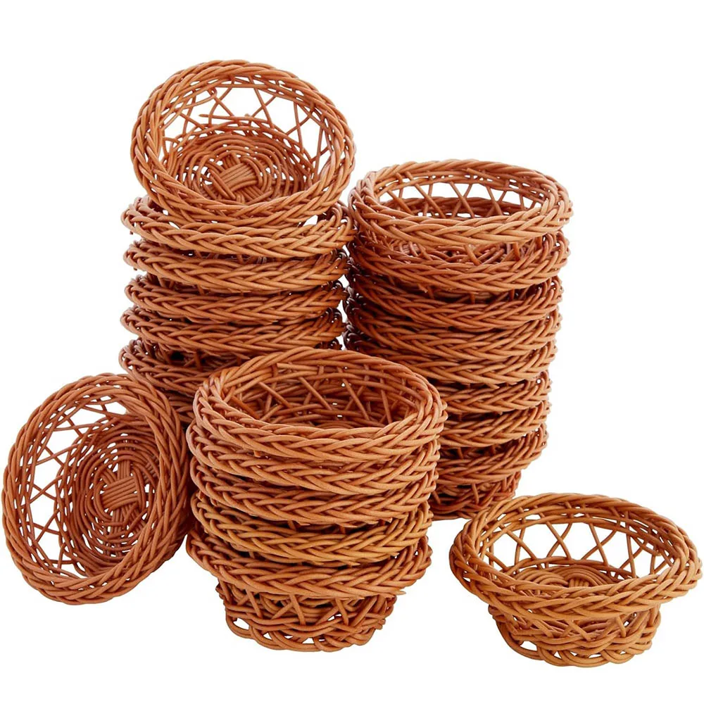 Mini Woven Basket Set - 3.1 x 1.2 in, Rustic Brown, Bulk Mini Woven Baskets for Favors & Crafts
