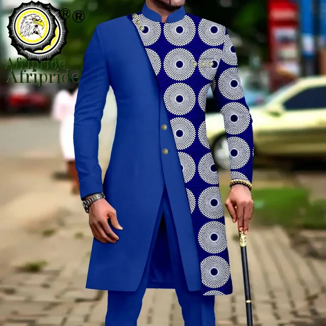 African Print Suit For Men - 2-Piece Slim Fit Single Breasted Jacket & Trousers