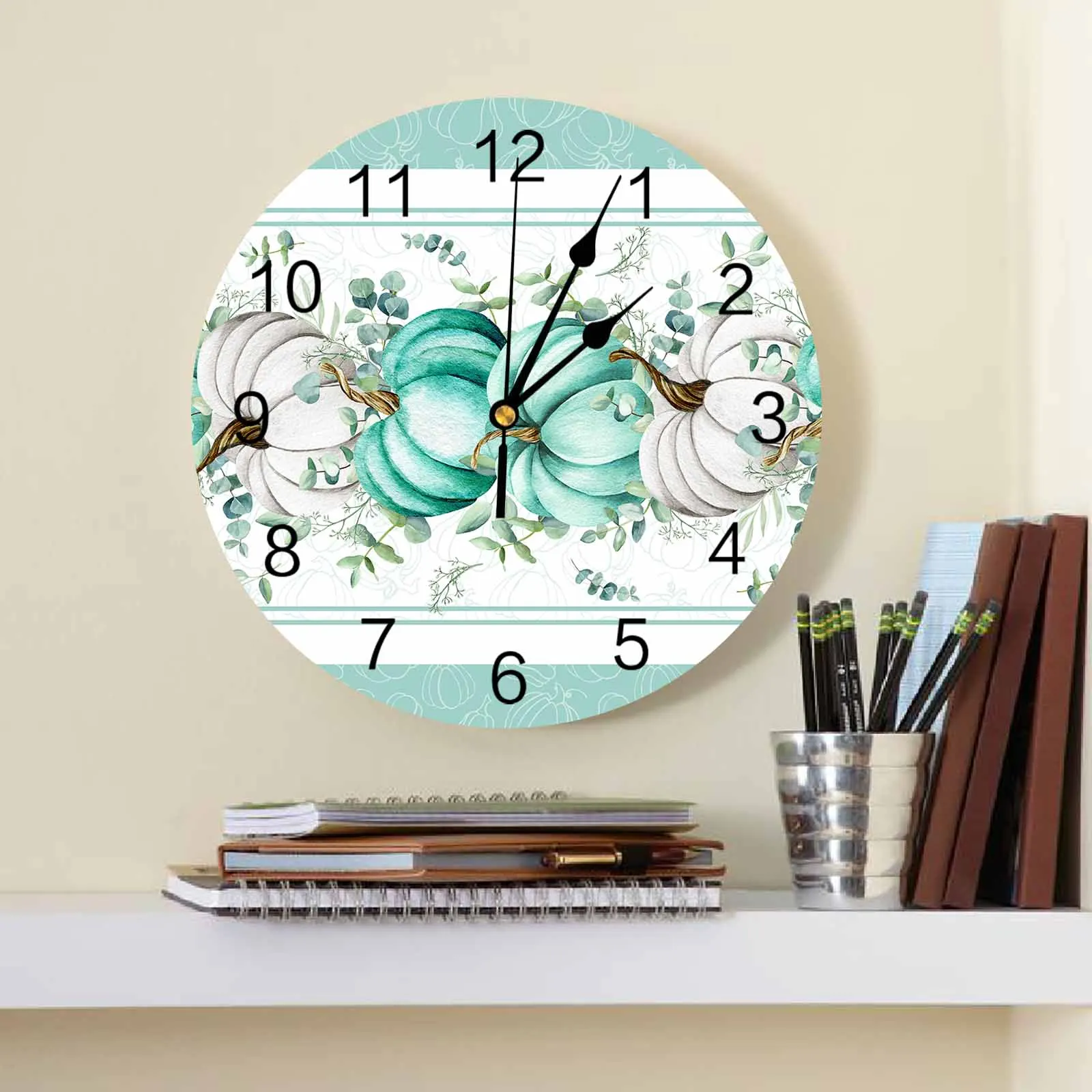 Duck Green White Pumpkin Eucalyptus Leaves Clock Large Modern Kitchen Dinning Round Wall Clocks Bedroom Silent Hanging Watch