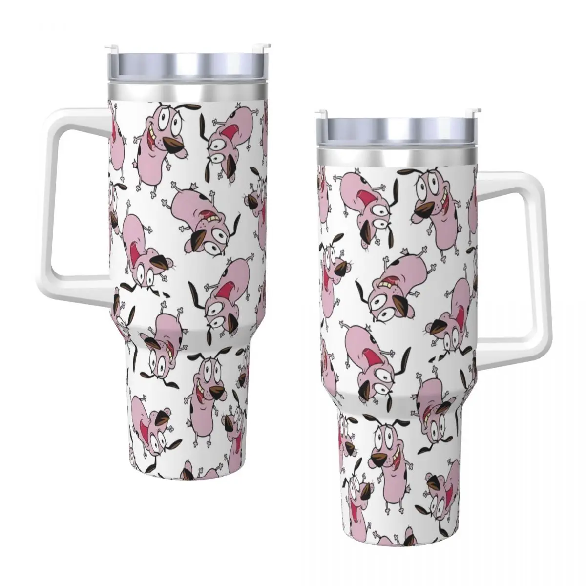 Stainless Steel Tumbler Cowardly Dog C-Courage Collage Car Mugs With Straws Hot Drinks Heat Preservation Large Capacity Thermal