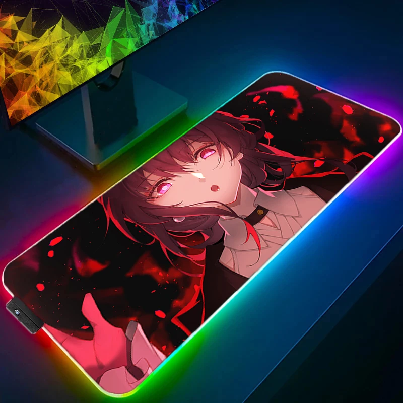 Kafka Honkai Star Rail Mouse Pad LED Computer Kawaii Gaming Mousepad Laptop Anime Extended Desk Mat RGB Gamer Cabinet Mausepad