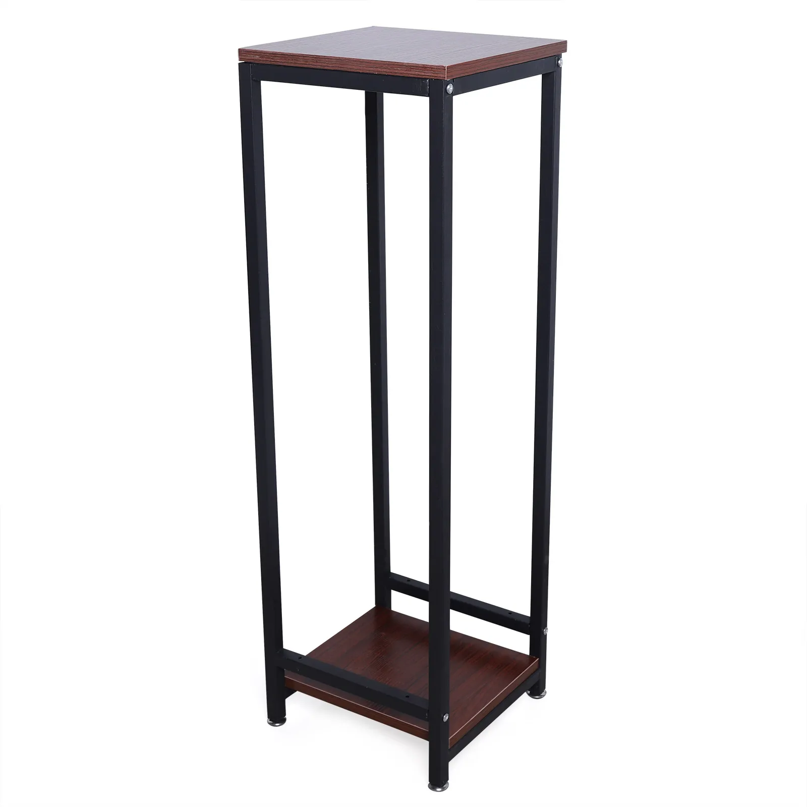 2 Tiers Metal Plant Stand Rack Pillar Shaped Iron Flower Pots Display Organizer Wood Shelf For Indoor Outdoor Garden Patio