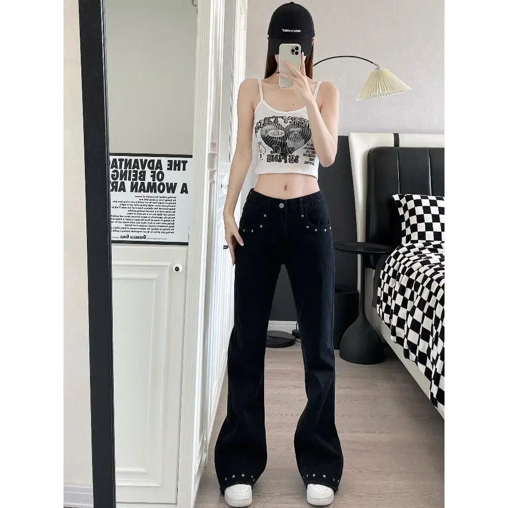 

Мужские повседневные свободные прямые джинсы American High Street Vibe, широкие джинсы с заклепками и потертостями