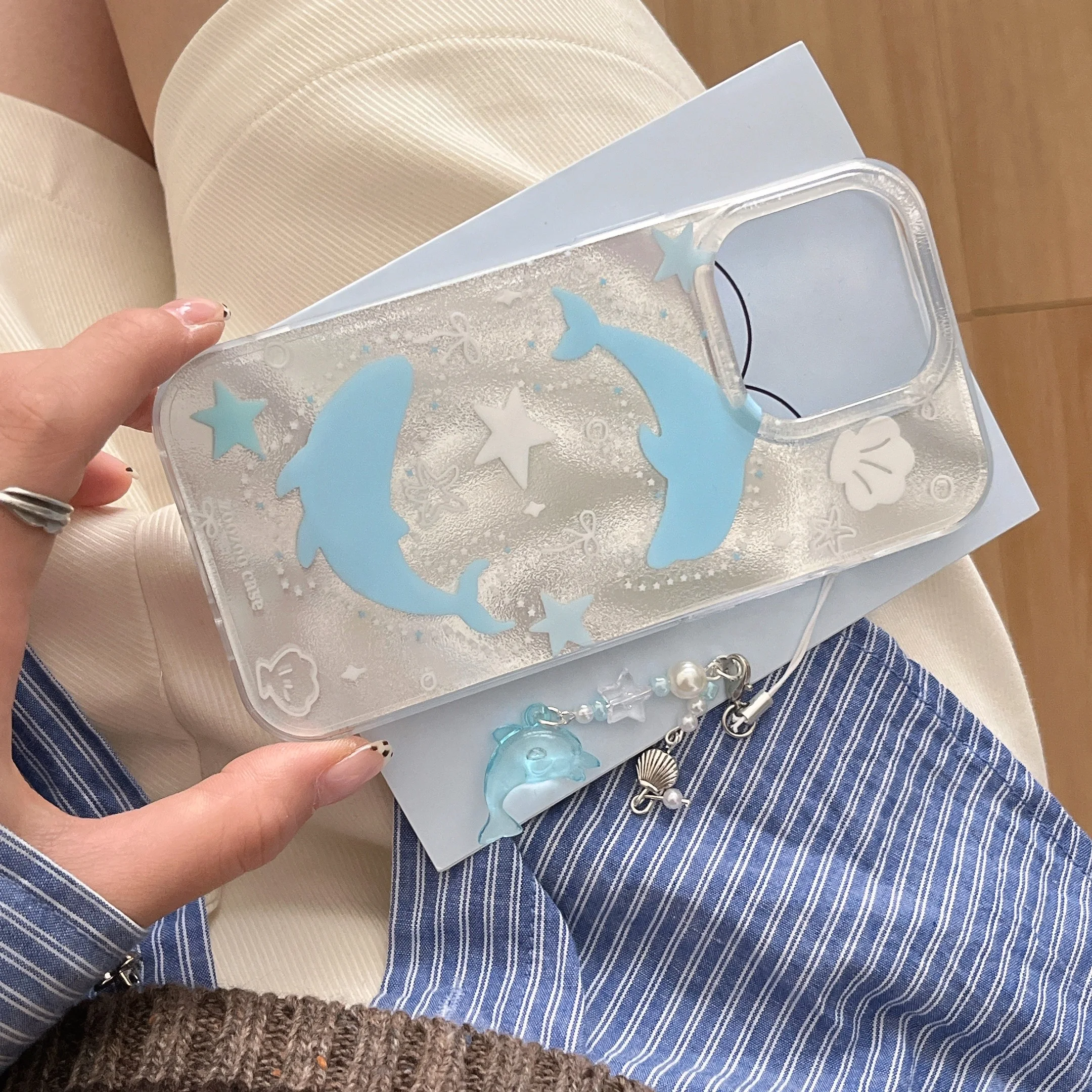 الكورية INS نجوم الأزرق الدلافين قضية الهاتف لسامسونج غالاكسي S25 S24 S23 S22 S21 FE الترا زائد 4G 5G ريشة الملمس الغطاء الخلفي #5