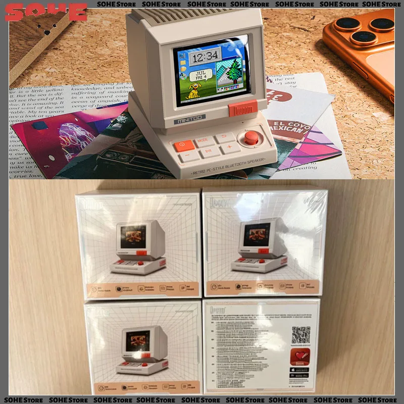 Divoom MiniToo Ретро-пиксельная Bluetooth-колонка с LED-дисплеем, будильник, настольный декор, креативный подарок для дома и офиса, ретро-мини.