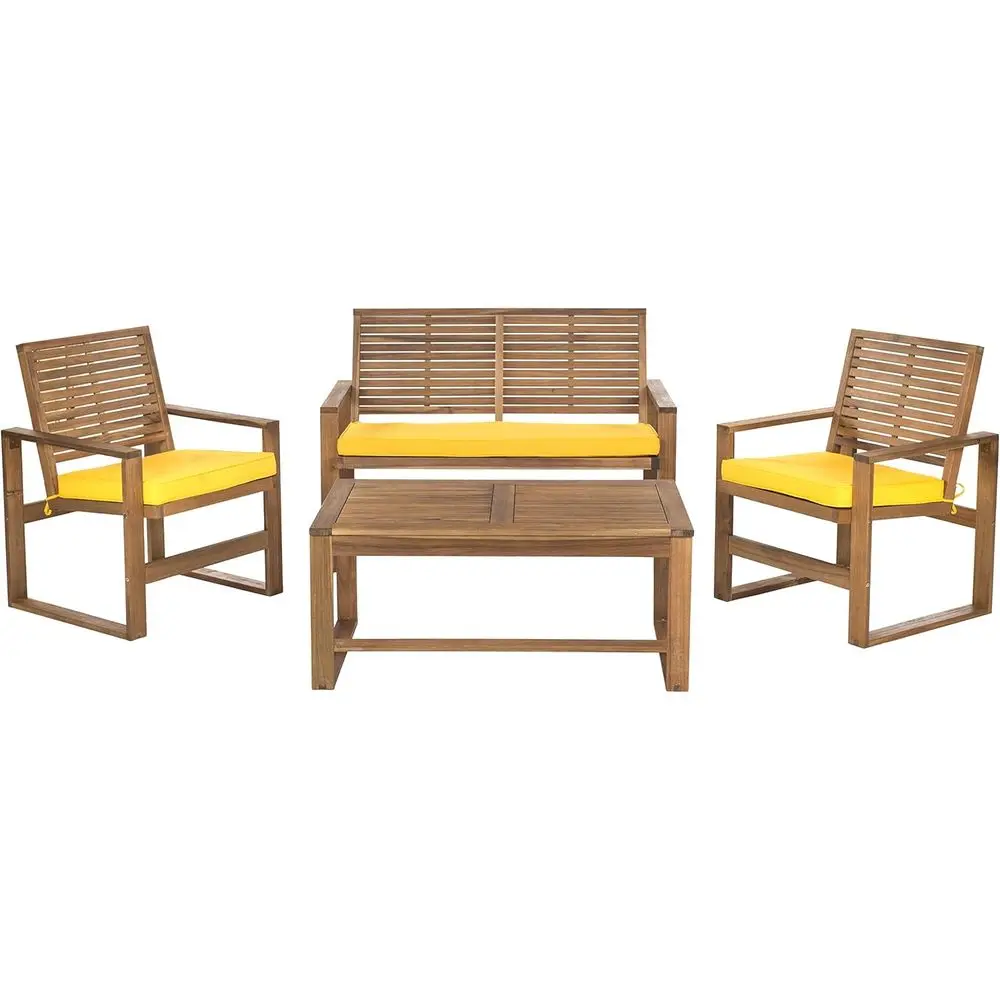 

4-Piece Acacia Patio Furniture Set, Brown and Yellow Outdoor Living
