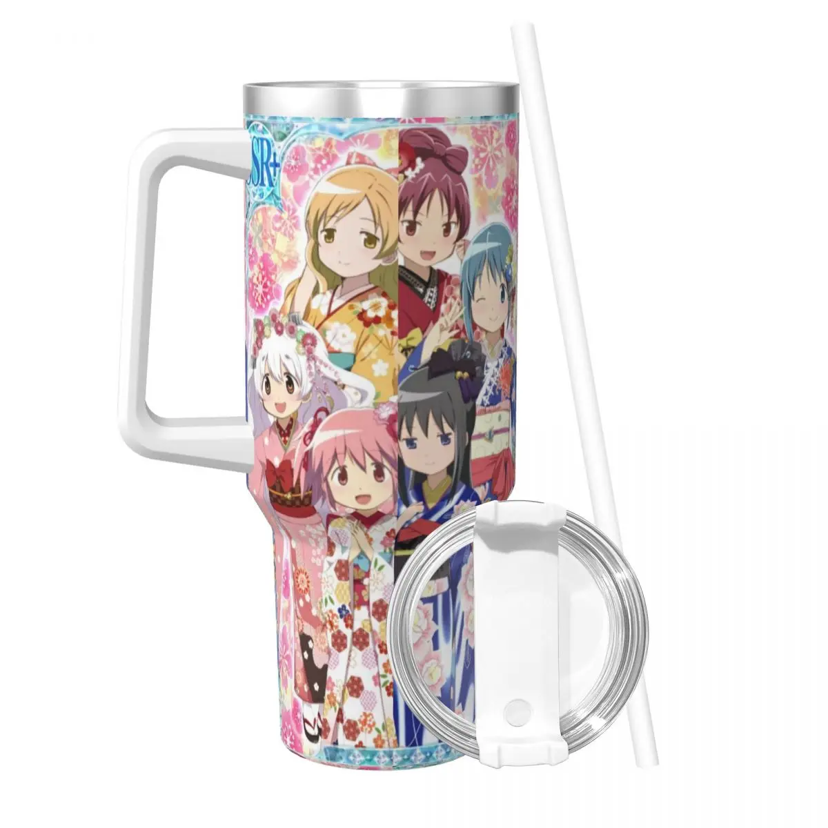 Puella Magi Madoka Magica 40 oz Tumbler with Handle and Straw Lid Stainless Steel Insulated Tumblers Travel