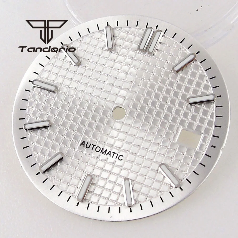 31mm Multicolor Sterile Watch Grid Dial Face Baton Marks Date Display Window Silver Hands Set Fit NH35 NH36 Automatic Movement