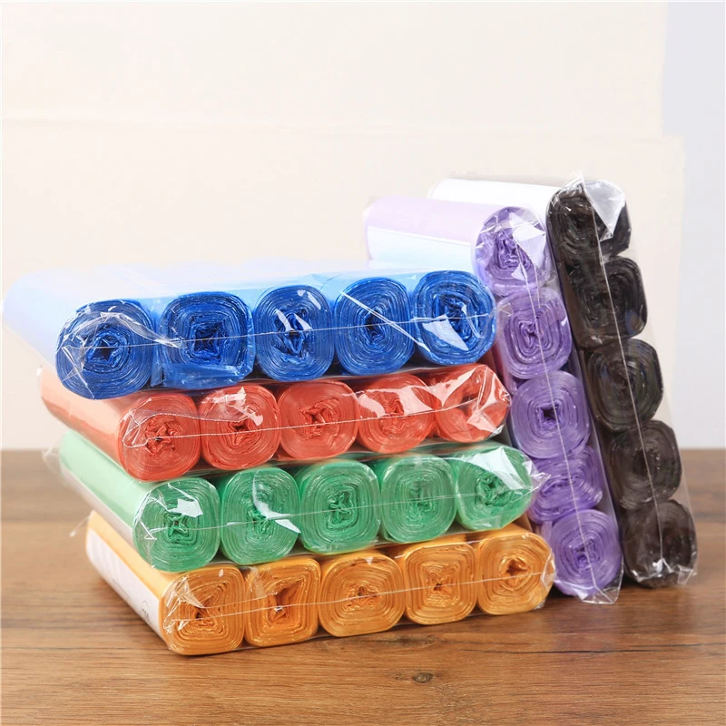 5 Rolls Flat Top Plastic Garbage Bags Pre-cut Disposable Color Trash Bags Household Waste Bin Liners For Kitchen Bathroom Office