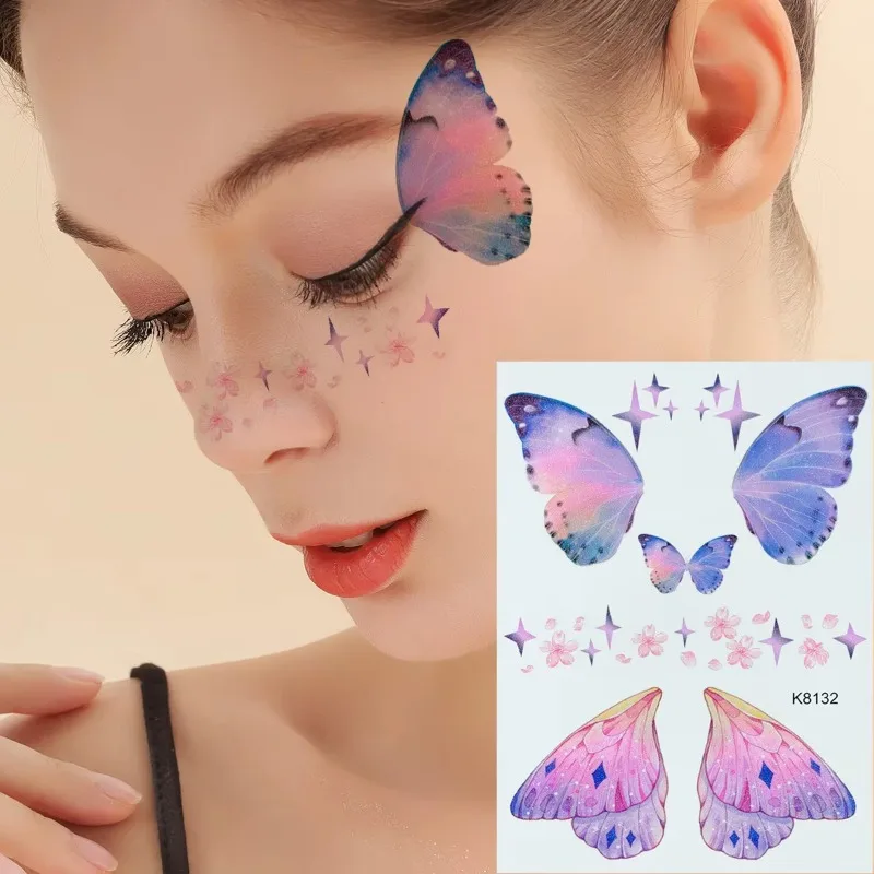 Colorful Butterfly Temporary Tattoo Glitter Wings Eyes Corner Waterproof Art Face Stickers Makeup Stage Festivals Party