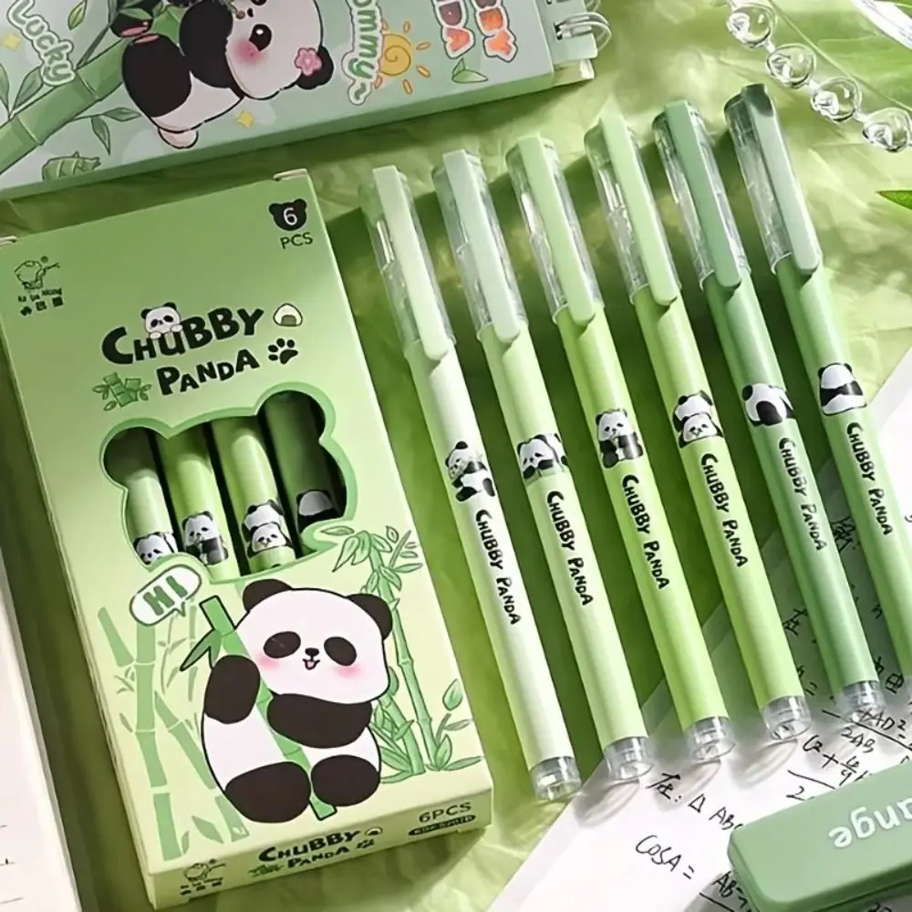 6PCS Aesthetic Capybara Panda Gel Pen Black Ink Good Looking Straight Liquid Ballpoint Pen Writing Signature 0.5mm Neutral Pen