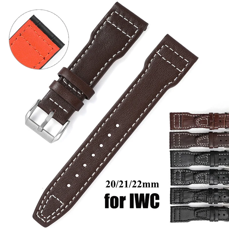 20mm 21mm 22mm Leather Watch Strap for IWC Pilot Wrist Band Replacement Cowhide Bracelet Men Women Sport Watch Accessories