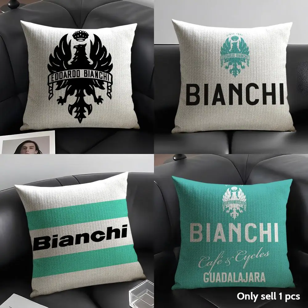 Funda de cojín de lujo con logotipo B-Bianchi, tela orgánica de lino transpirable, funda de almohada para sofá con impresión a doble cara, decoración del hogar