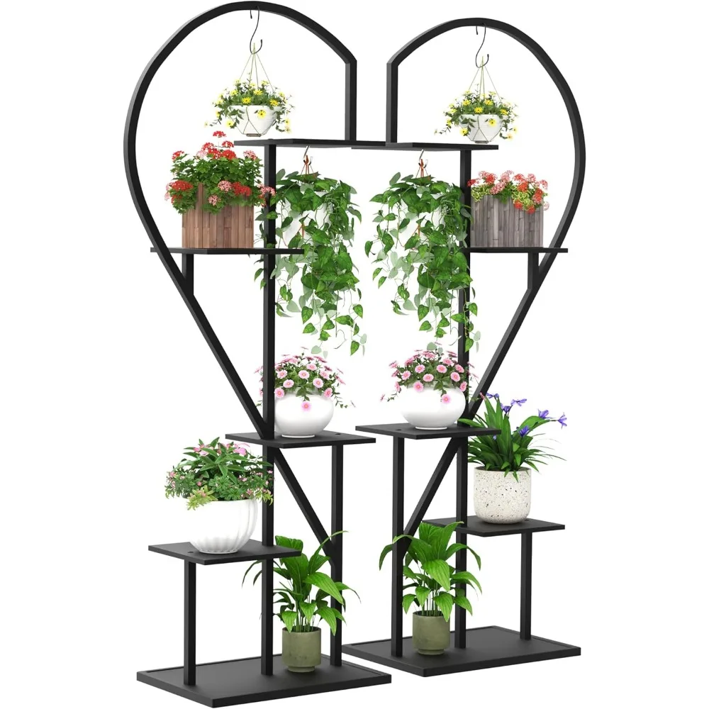 

Plant Stand, Heart 2PCS 5 Tier Tall Metal Plant Shelf with 2 Hooks, Large Heart Shape Rack Plant Holder for Living Ro