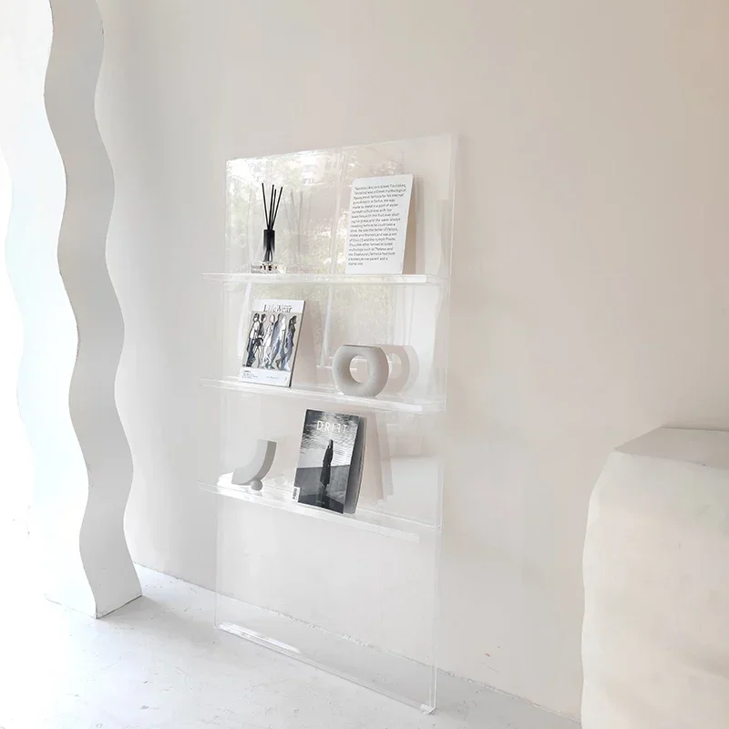 Customized simple modern wall bookshelf blue-orange acrylic storage magazine rack online celebrity clothing store display displa