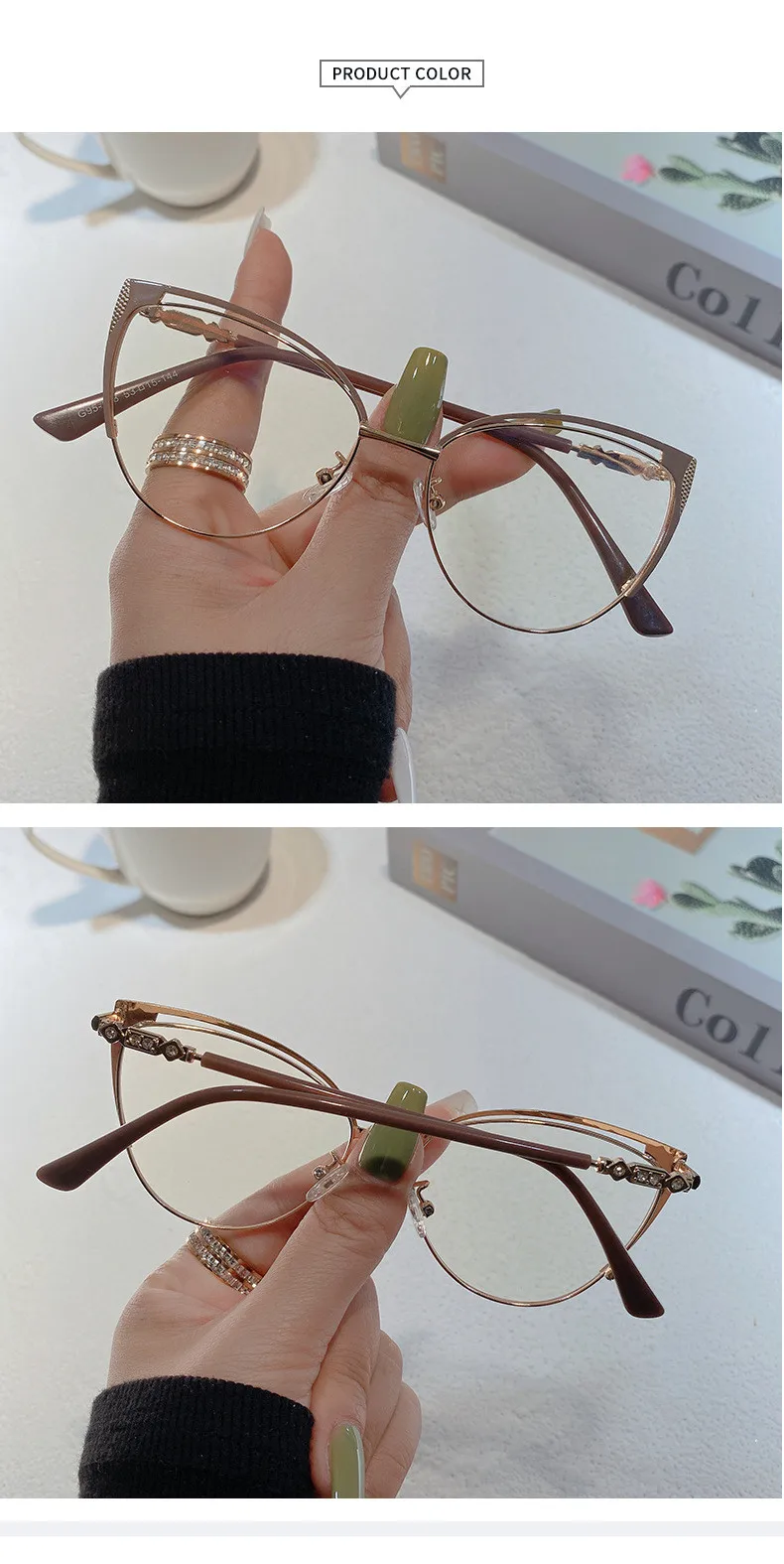 Neue Marke Design Retro Dame Cat Eye Rahmen Photochrome Anti Blau Licht Computer Hyperopie Frauen Lesebrille Grad 0 bis +6 – Detail 10