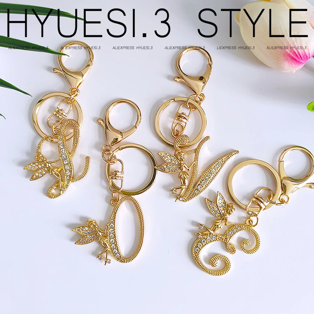Porte-clés de luxe en strass pour fille, lettre elfe, couleur or, initiales de l'alphabet A-Z, pour sac à main, breloques de décoration