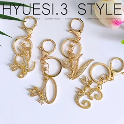 Luxury Rhinestone Elf Girl Letter Keychain Gold Color A-Z Alphabet Initial Keyrings For Women Handbag Purse Charms Decoration