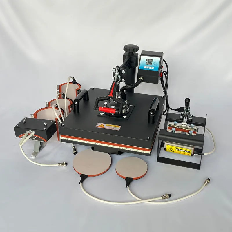 Peiqi-máquina de transferencia de calor 5 en 1, equipo de transferencia de calor con cabezal móvil, máquina de impresión de ropa y camisetas, prensa