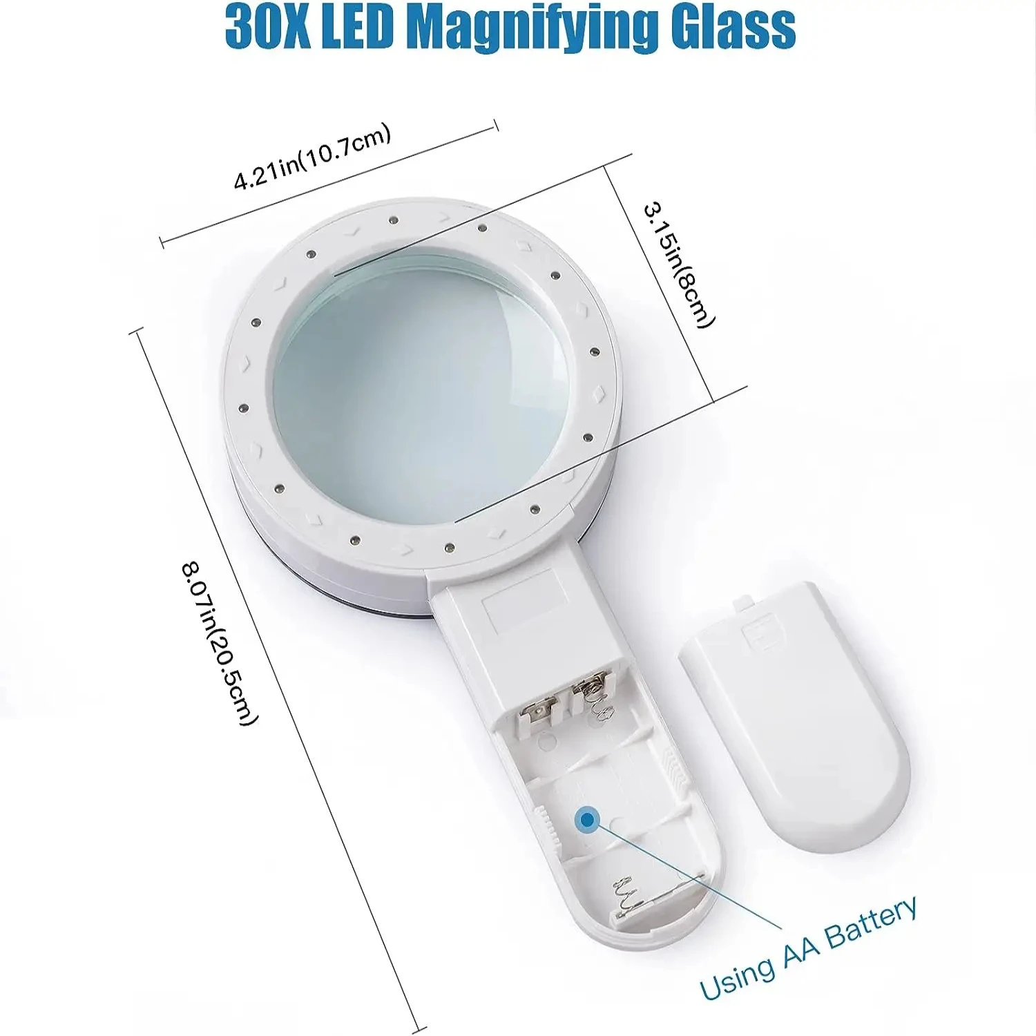 Handheld 30x Magnifying Glass 12  Lights Jewelry Illuminated Double Glass Lens Magnifier  Seniors Reading Watch Repair