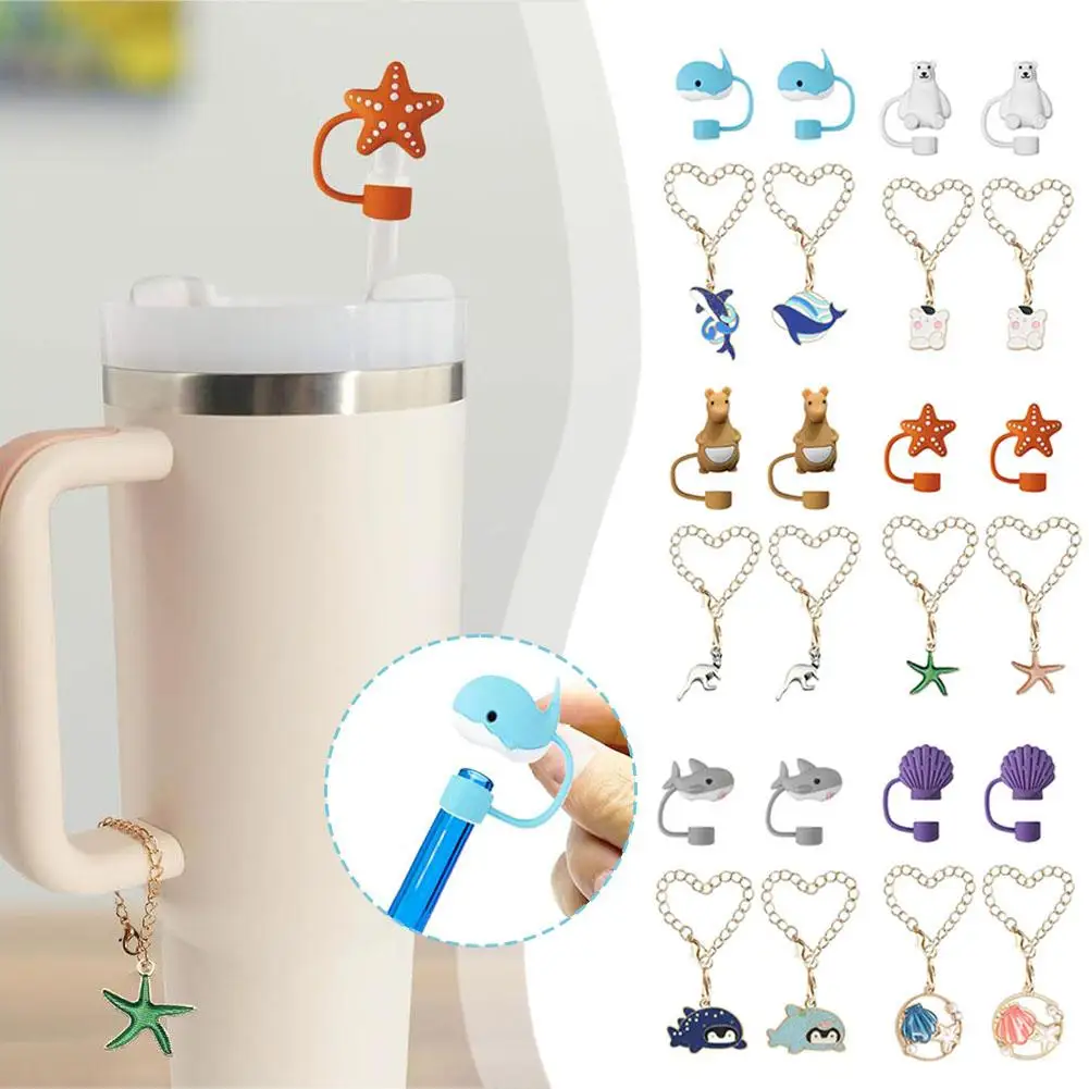 10mm Summer Beach Style Straw Cover Cap Straw Toppers For Stanley 30&40 Oz Tumbler With Handle Starfish Keychain Pendant Z9U8