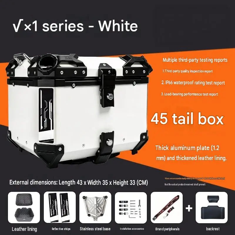 For ZONTES 703F 45L/55L Thickened Aluminum Tail Box Flat Panel IP66 Waterproof Anti‑Impact Motorbike Luggage Case