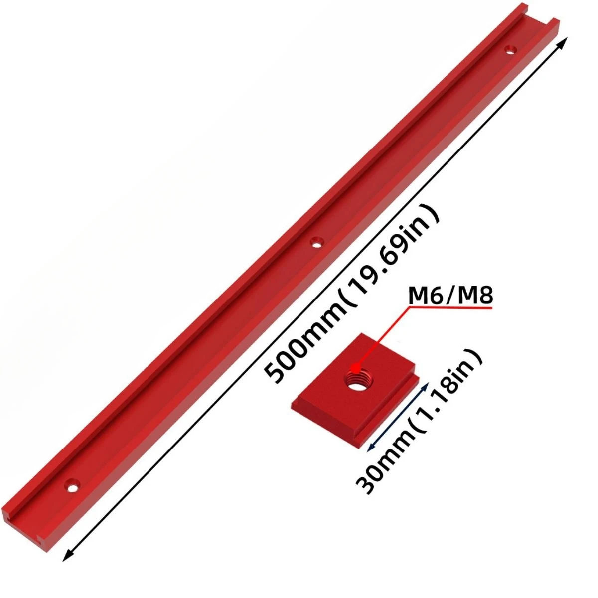 T30 Track 50cm Aluminium T-Slider T Slot Miter Track Jig - Woodworking Miter Gauge Guide Chute - Workbench/Saw Router Table Tool