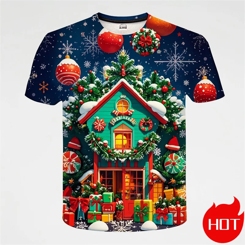 Summer Fashion 3D Merry Christmas Printed T Shirt Cute Santa Xmas Christmas Trees Graphic T-shirts Men Funny Snowflakes Y2k Tees