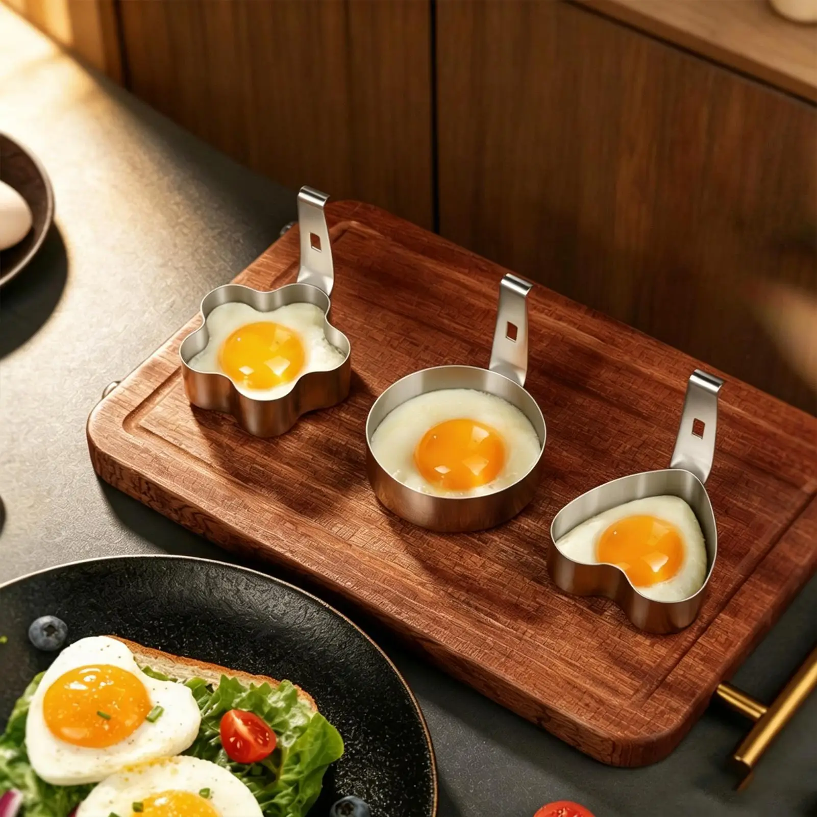 Egg Poaching Cups 3 Shape Non-Stick Stainless Steel Hangable Reusable Boiling Egg Molds for Kitchen Picnic Breakfast Brunch Air