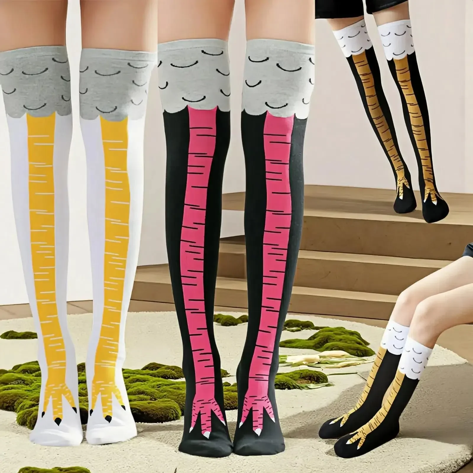 Chicken Feet Pattern Strumpfhosen Damen Kniehohe Straußen-Print-Socken Schlankmachende lange Strümpfe für die Herbst-Winter-Saison