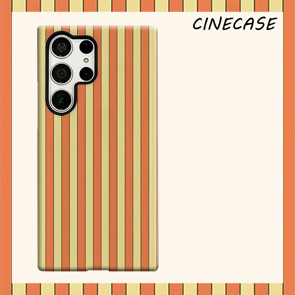 orange yellow vertical stripe For Samsung Galaxy S26 S25 S24 A56 A36 Dual Layer Luxury Fashion Full Lens Protective Case
