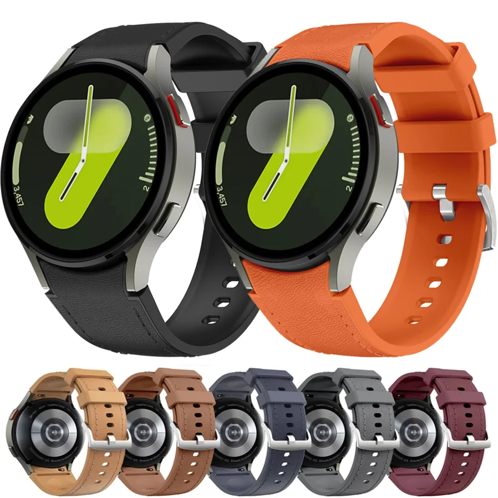 Silicone+Leather Strap for Samsung Galaxy Watch 7 6 5 4 FE 40mm 44mm Bracelet Band Watch 6 4 Classic 43mm 47mm 42mm 46mm Correa