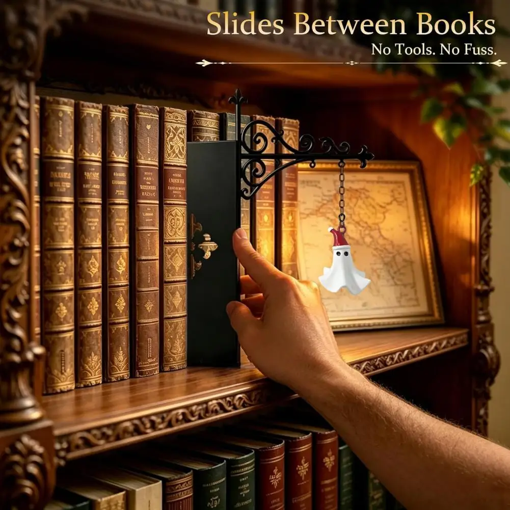 Unique Holiday Gift Decorative Ghost Pendant for Halloween Christmas Iron Bracket Bookshelf Decor Mini Library Lights for Indoor