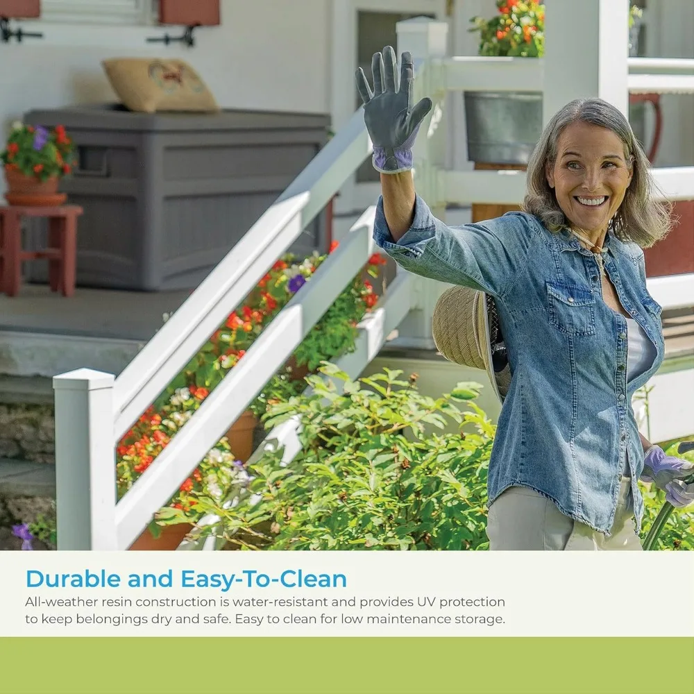 صندوق تخزين على سطح السفينة من الراتنج سعة 73 جالونًا مع عجلات ومقابض ومقعد - حل تخزين خارجي عالي التحمل للطوابق والساحات #4