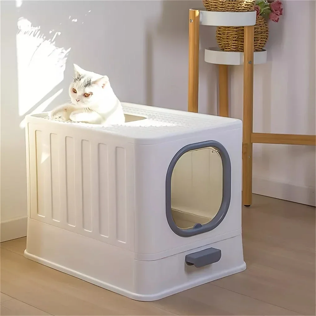 Leak-proof Enclosed Cat Litter Box Pull Drawer Kitten Training Toilet with Scoop and Lid Anti-Splashing Open litter box Cat toys