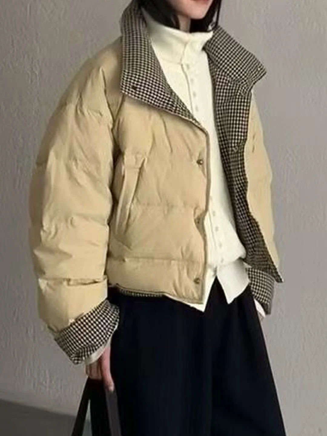 

Модная короткая хлопковая куртка с воротником-стойкой в корейском стиле, свободная двусторонняя зимняя верхняя одежда для женщин