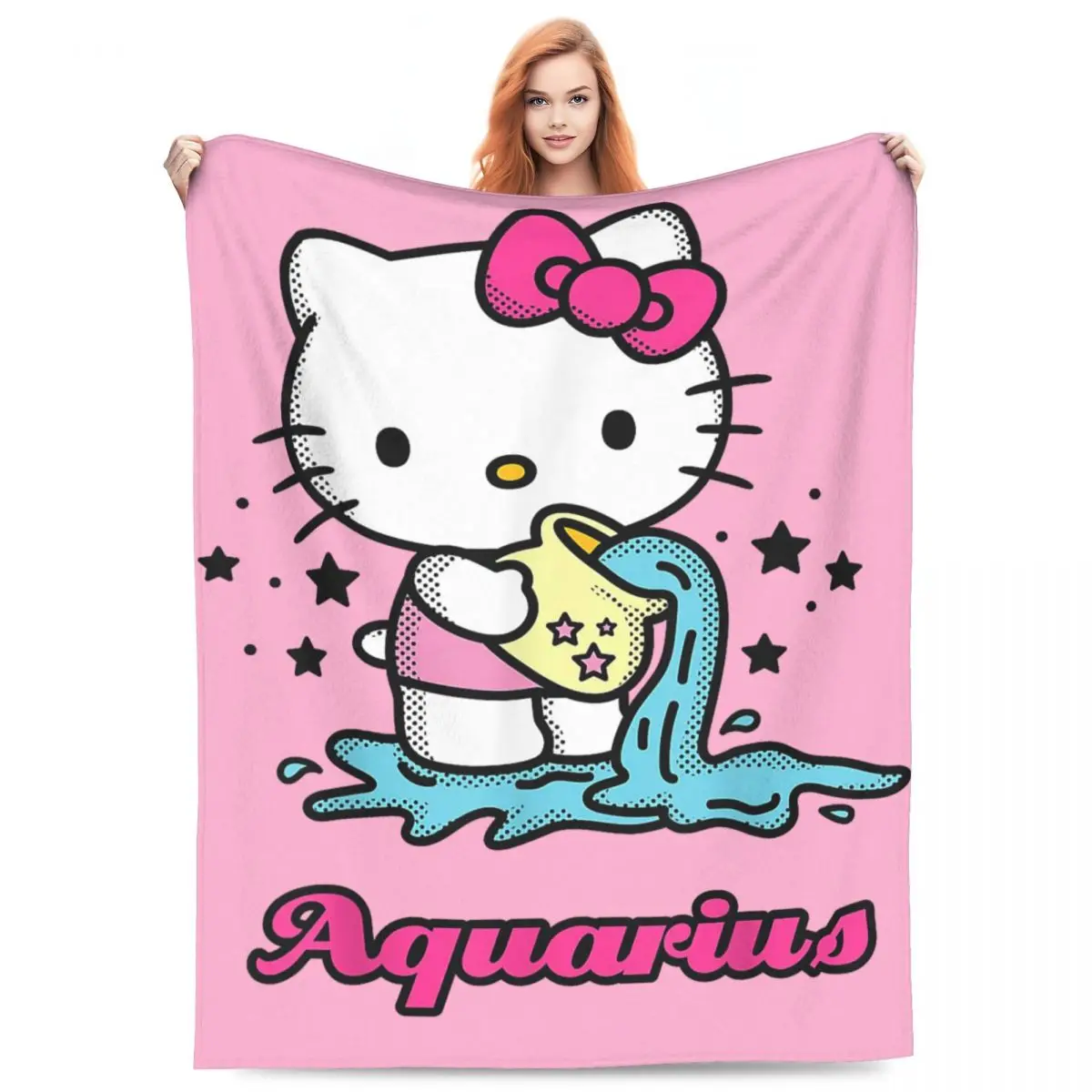 Hello Kitty Zodiac Aquarius Fuzzy Blankets Customized Throw Blanket for Home Hotel Sofa 200x150cm Bedspreads