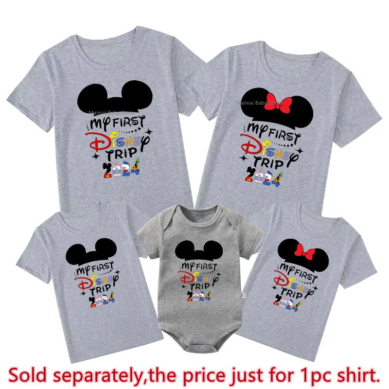 My First Disney Trip 2024 Family Matching Shirts Cotton Daddy Mommy and Me Kids Tshirts Baby Romper Disney Vacation Outfits