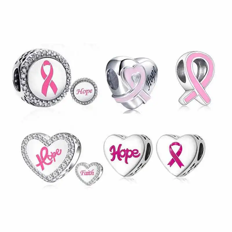 

Fit Original Charm Bracelet 925 Silver Hope Faith Pink Breast Cancer Awareness Strength Inspirational Bead For Making Berloque