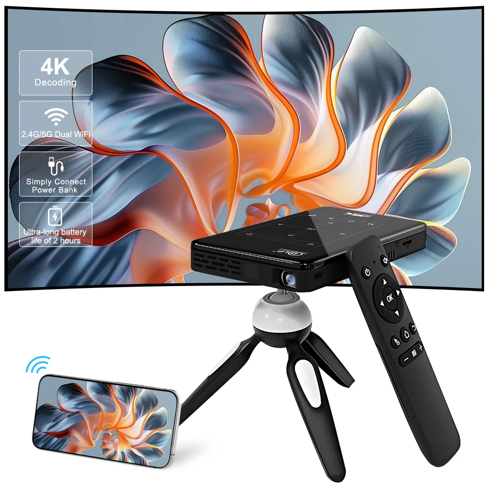 Christmas New Year Mini Portable DLP Projector 100 ANSI Lumens Android 9 WiFi 3D Touch Control FHD 1080P 4K Video Home Theater