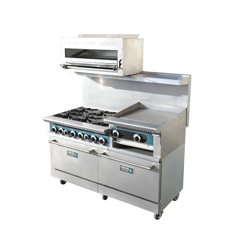 ETL Commercial Standing 6 Burner Gas Stove With Grill Griddle Industrial Gas Stove With Oven With Salamanda Cooking Machines - view 2