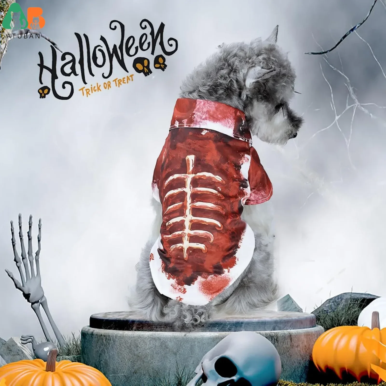 Scary Dog Clothes,Dog Outfit Horror Splashes of Blood Grunge for Dogs,Scary Dog Shirts Dress Up for Halloween Cosplay Apparel