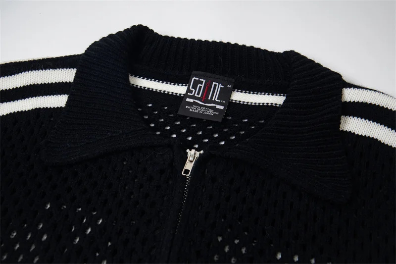 Men Women Saint Knitted Sweaters No. 80 Printed Mesh Hollowed Out Casual Oversized Zipper Long Sleeved Sweaters