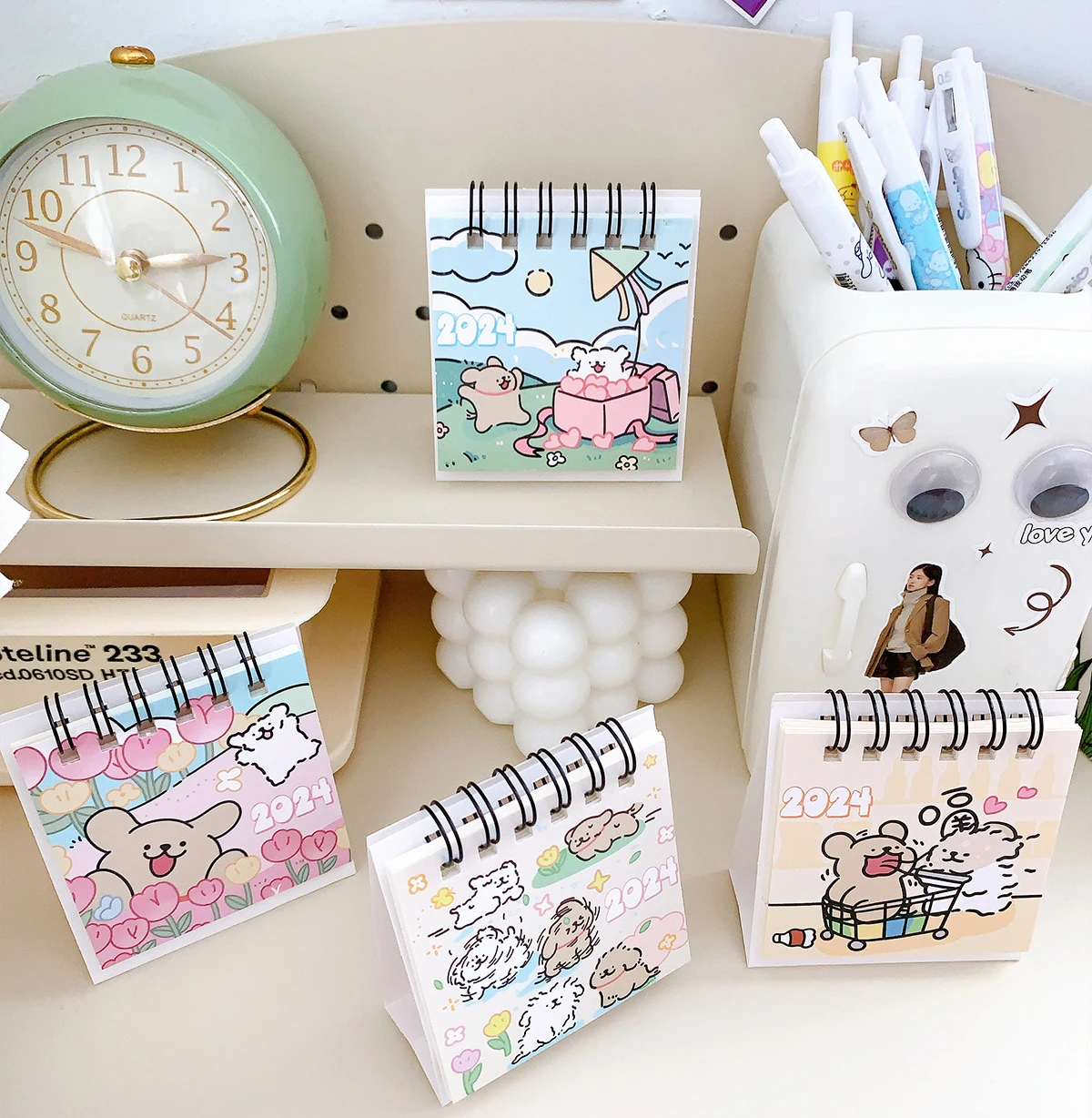 2024 Mini Calendar Cute Cartoon Puppy Series Table Calendar Small Portable Desktop Calendar Kawaii Office Student Supplies