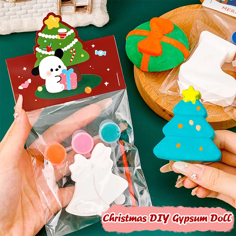 Christmas Gypsum Doll Painting Kit Toy Creative DIY Graffiti Plaster Doll Including Brush Pigments New Year Gifts Supplies