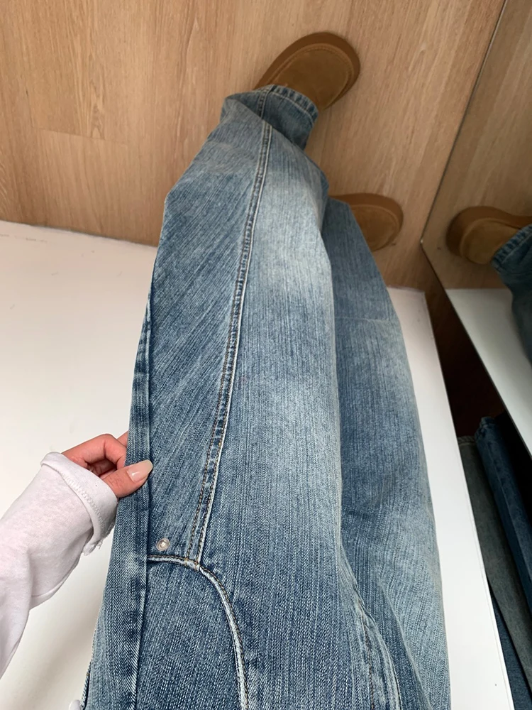 

Широкие джинсы с высокой талией, женские осенне-зимние свободные ощущения, ленивый свободный драпированный нож, рабочая одежда, длина до пола